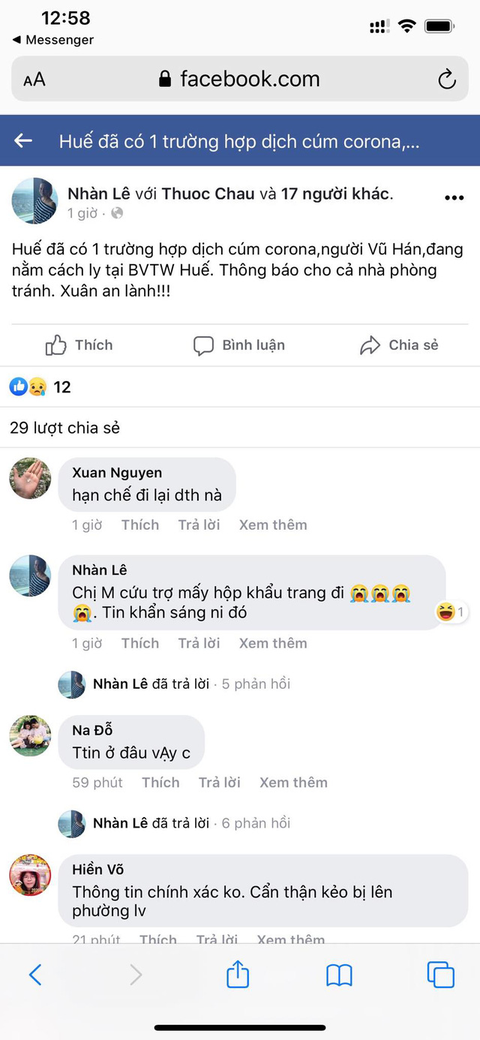 Tung tin trên Facebook ở Huế xuất hiện virus corona, bị triệu tập - Ảnh 1. Tung tin trên Facebook ở Huế xuất hiện virus corona, bị triệu tập - Ảnh 1.