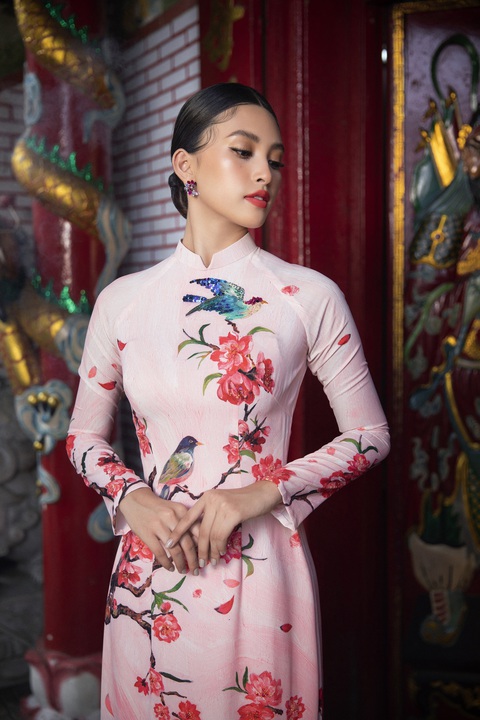 Ngắm Hoa hậu Tiểu Vy trong những tà áo dài sắc hồng, đỏ du xuân - Ảnh 8. Ngắm Hoa hậu Tiểu Vy trong những tà áo dài sắc hồng, đỏ du xuân - Ảnh 8.