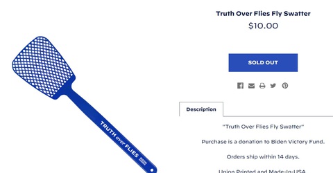 Nhóm ông Biden bán sạch 35.000 vỉ đập ruồi nhờ... con ruồi trên tóc ông Pence - Ảnh 1. Nhóm ông Biden bán sạch 35.000 vỉ đập ruồi nhờ... con ruồi trên tóc ông Pence - Ảnh 1.