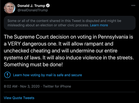 Twitter dán cảnh báo bài đăng của ông Trump ngay sát ngày bầu cử - Ảnh 1. Twitter dán cảnh báo bài đăng của ông Trump ngay sát ngày bầu cử - Ảnh 1.