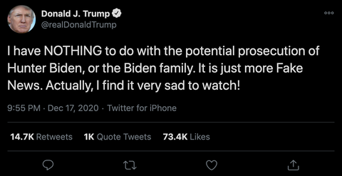 Tổng thống Trump: Tôi không liên quan đến việc truy tố Hunter Biden - Ảnh 2. Tổng thống Trump: Tôi không liên quan đến việc truy tố Hunter Biden - Ảnh 2.