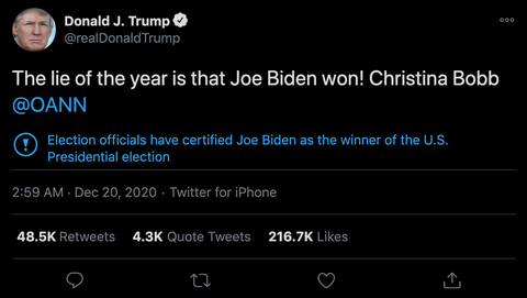 Tổng thống Trump: Lời nói dối của năm 2020 là Joe Biden đã thắng - Ảnh 2. Tổng thống Trump: Lời nói dối của năm 2020 là Joe Biden đã thắng - Ảnh 2.
