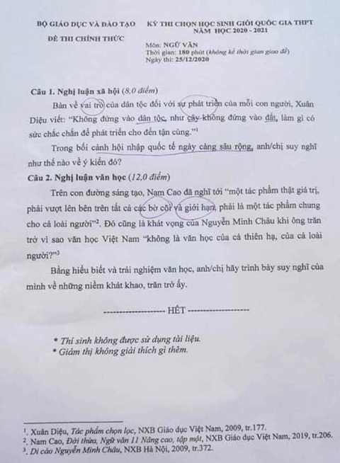 Đề thi học sinh giỏi văn quốc gia: Giáo viên có ý kiến trái chiều - Ảnh 1. Đề thi học sinh giỏi văn quốc gia: Giáo viên có ý kiến trái chiều - Ảnh 1.