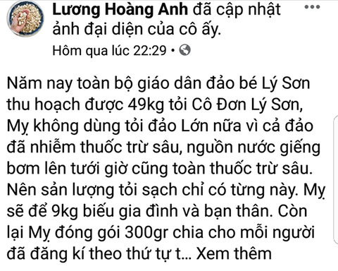 Chủ tài khoản Facebook Lương Hoàng Anh bị mời làm việc do tung tin đồn về tỏi Lý Sơn - Ảnh 1. Chủ tài khoản Facebook Lương Hoàng Anh bị mời làm việc do tung tin đồn về tỏi Lý Sơn - Ảnh 1.