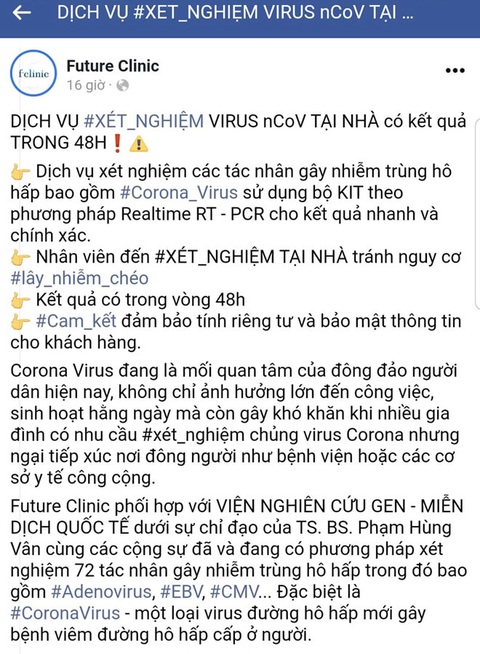Buộc phòng khám ngưng ngay quảng cáo dịch vụ xét nghiệm virus corona tại nhà - Ảnh 1. Buộc phòng khám ngưng ngay quảng cáo dịch vụ xét nghiệm virus corona tại nhà - Ảnh 1.