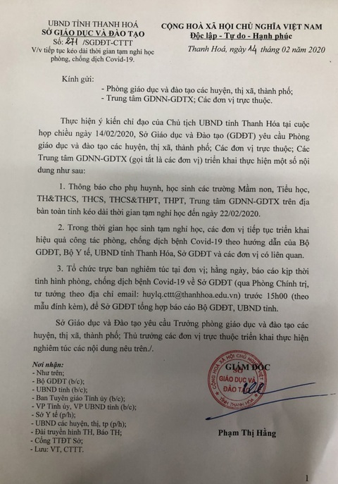 Thanh Hóa: học sinh nghỉ học thêm 1 tuần, sinh viên học lại sáng 17-2 - Ảnh 2. Thanh Hóa: học sinh nghỉ học thêm 1 tuần, sinh viên học lại sáng 17-2 - Ảnh 2.
