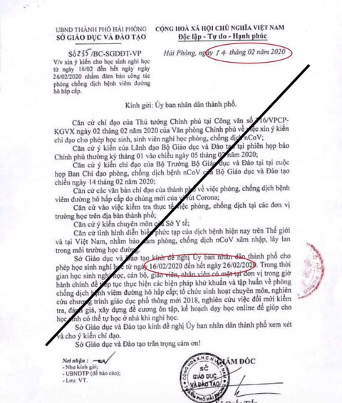 Hải Phòng đề nghị công an điều tra việc chỉnh sửa văn bản đề xuất nghỉ học - Ảnh 1. Hải Phòng đề nghị công an điều tra việc chỉnh sửa văn bản đề xuất nghỉ học - Ảnh 1.
