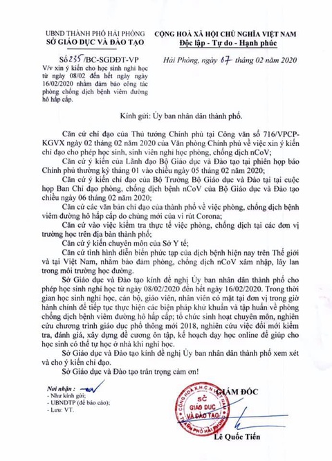 Hải Phòng đề nghị công an điều tra việc chỉnh sửa văn bản đề xuất nghỉ học - Ảnh 2. Hải Phòng đề nghị công an điều tra việc chỉnh sửa văn bản đề xuất nghỉ học - Ảnh 2.