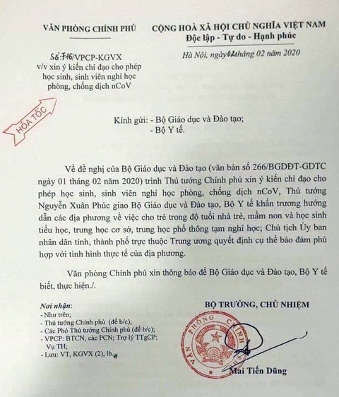 Thủ tướng chỉ đạo tạm cho học sinh nghỉ học phòng tránh corona - Ảnh 1. Thủ tướng chỉ đạo tạm cho học sinh nghỉ học phòng tránh corona - Ảnh 1.