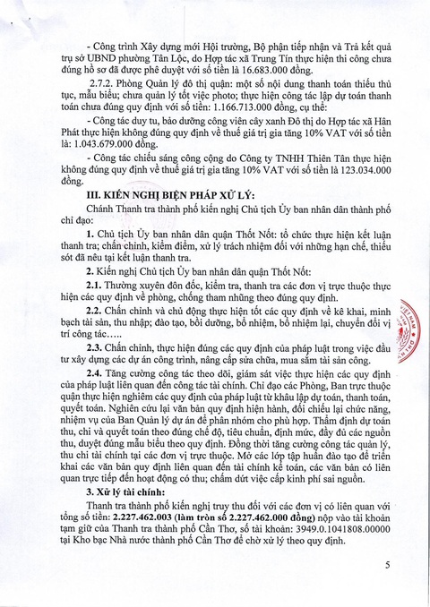Cần Thơ: Quận Thốt Nốt bị truy thu hơn 2,2 tỉ chi sai - Ảnh 1. Cần Thơ: Quận Thốt Nốt bị truy thu hơn 2,2 tỉ chi sai - Ảnh 1.
