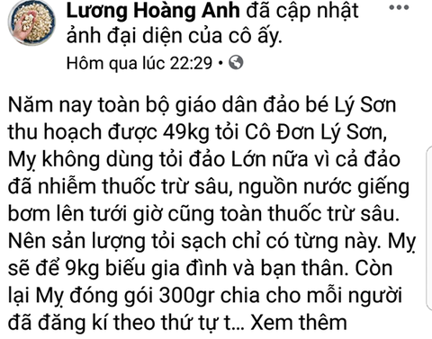 Bà Lương Hoàng Anh bị xử phạt 12,5 triệu đồng vì tung tin đồn về tỏi Lý Sơn - Ảnh 1. Bà Lương Hoàng Anh bị xử phạt 12,5 triệu đồng vì tung tin đồn về tỏi Lý Sơn - Ảnh 1.