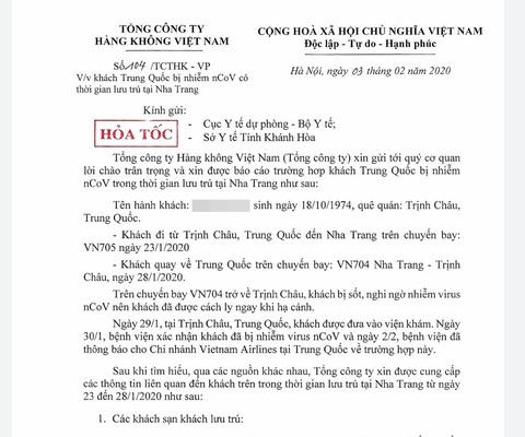 1 du khách Trung Quốc nhiễm virus corona từng lưu trú ở Nha Trang - Ảnh 1. 1 du khách Trung Quốc nhiễm virus corona từng lưu trú ở Nha Trang - Ảnh 1.