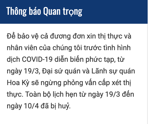 Mỹ ngừng cấp thị thực ở Việt Nam từ 19-3 do dịch bệnh COVID-19 - Ảnh 2. Mỹ ngừng cấp thị thực ở Việt Nam từ 19-3 do dịch bệnh COVID-19 - Ảnh 2.