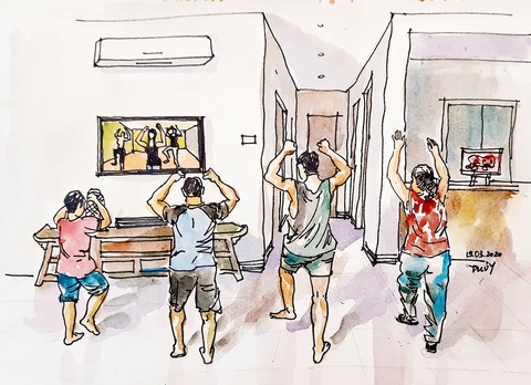 Hà Nội yêu thương, Hà Nội lạ kỳ qua ký họa mùa COVID-19 - Ảnh 2. Hà Nội yêu thương, Hà Nội lạ kỳ qua ký họa mùa COVID-19 - Ảnh 2.