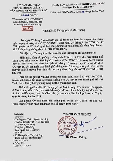 Gây hoang mang dư luận, Sở Tài nguyên và môi trường TP.HCM bị phê bình nghiêm khắc - Ảnh 1. Gây hoang mang dư luận, Sở Tài nguyên và môi trường TP.HCM bị phê bình nghiêm khắc - Ảnh 1.