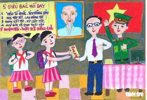 Ngắm những bức tranh vẽ Bác Hồ với thiếu nhi - Ảnh 1. Ngắm những bức tranh vẽ Bác Hồ với thiếu nhi - Ảnh 1.