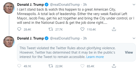 Twitter tiếp tục cảnh báo ông Trump là đăng nội dung cổ xúy bạo lực - Ảnh 2. Twitter tiếp tục cảnh báo ông Trump là đăng nội dung cổ xúy bạo lực - Ảnh 2.