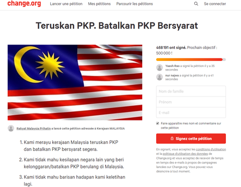 Nửa triệu người Malaysia ký tên đòi phong tỏa tiếp - Ảnh 1. Nửa triệu người Malaysia ký tên đòi phong tỏa tiếp - Ảnh 1.