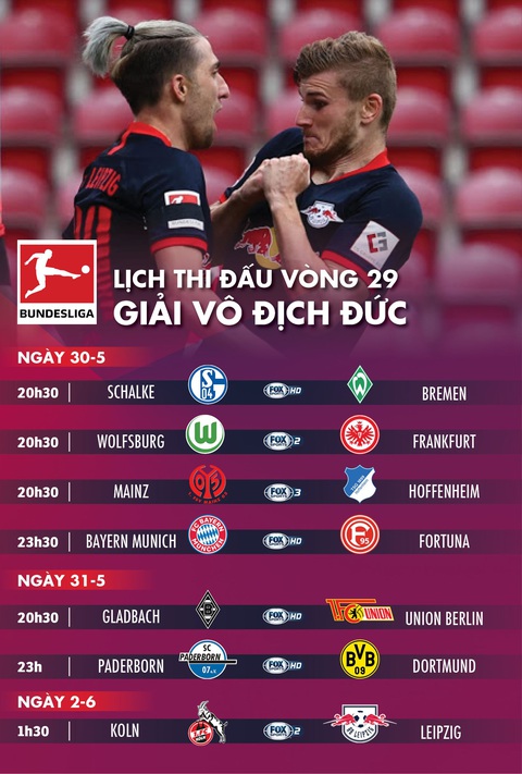 Lịch thi đấu vòng 29 Giải vô địch Đức cuối tuần - Ảnh 1. Lịch thi đấu vòng 29 Giải vô địch Đức cuối tuần - Ảnh 1.