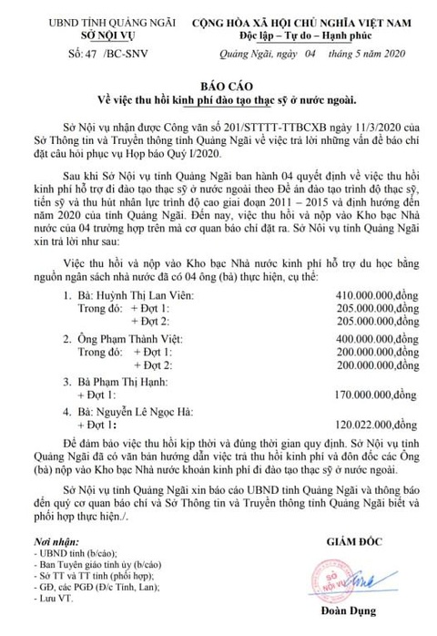 Du học được chi 10 tỉ nhưng không về, con 4 quan chức mới trả lại 1,1 tỉ - Ảnh 1. Du học được chi 10 tỉ nhưng không về, con 4 quan chức mới trả lại 1,1 tỉ - Ảnh 1.