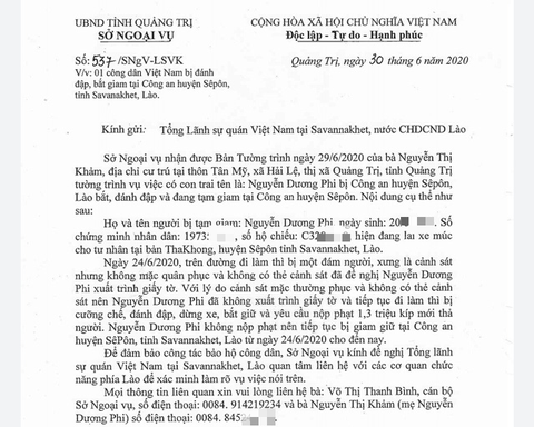 Xác minh thông tin một công dân Quảng Trị bị đánh đập và tạm giam tại Lào - Ảnh 1. Xác minh thông tin một công dân Quảng Trị bị đánh đập và tạm giam tại Lào - Ảnh 1.