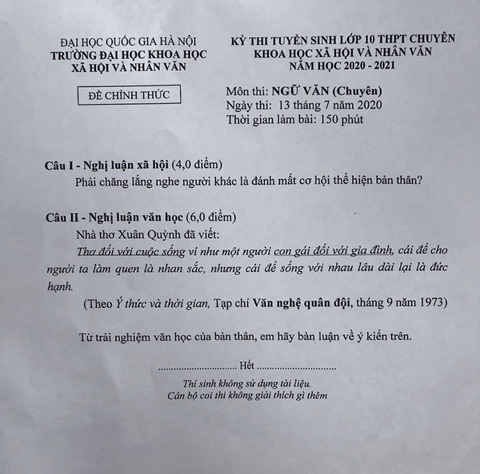 Đề thi chuyên văn lớp 10 bàn về đức hạnh và nhan sắc của phụ nữ gây tranh cãi - Ảnh 1. Đề thi chuyên văn lớp 10 bàn về đức hạnh và nhan sắc của phụ nữ gây tranh cãi - Ảnh 1.
