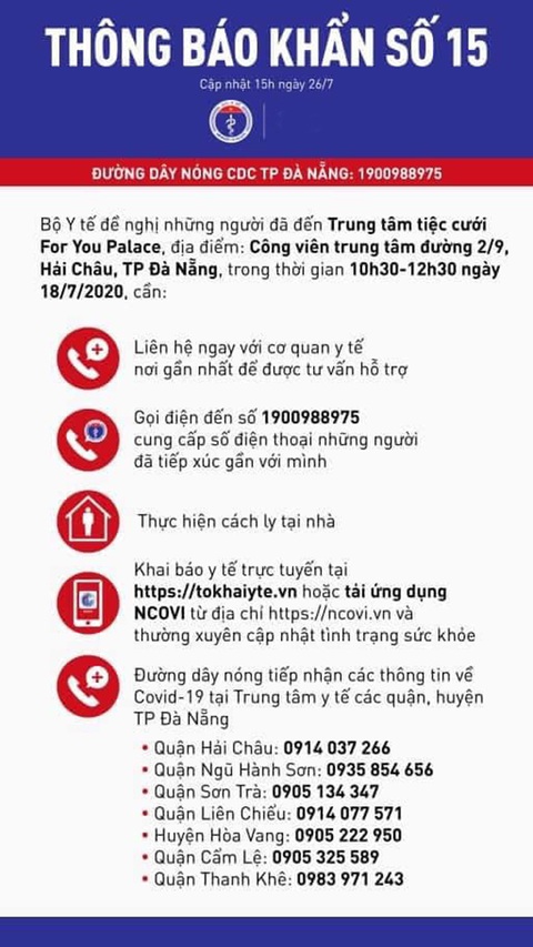 Thông báo khẩn tìm người đi đám cưới cùng bệnh nhân 416 - Ảnh 1. Thông báo khẩn tìm người đi đám cưới cùng bệnh nhân 416 - Ảnh 1.