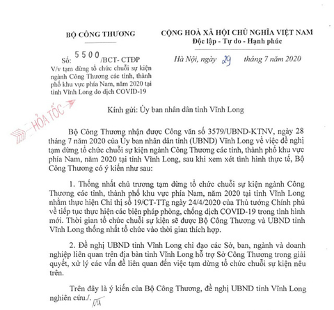Bộ Công thương tạm dừng chuỗi sự kiện ngành khu vực phía Nam do COVID-19 - Ảnh 1. Bộ Công thương tạm dừng chuỗi sự kiện ngành khu vực phía Nam do COVID-19 - Ảnh 1.