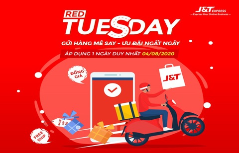 Chuyển phát nhanh J&T Express tung siêu khuyến mãi ngày Red Tuesday 4-8 - Ảnh 1. Chuyển phát nhanh J&T Express tung siêu khuyến mãi ngày Red Tuesday 4-8 - Ảnh 1.
