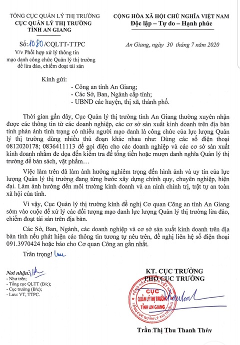 Mạo danh Quản lý thị trường để lừa đảo trong mùa dịch COVID - Ảnh 1. Mạo danh Quản lý thị trường để lừa đảo trong mùa dịch COVID - Ảnh 1.
