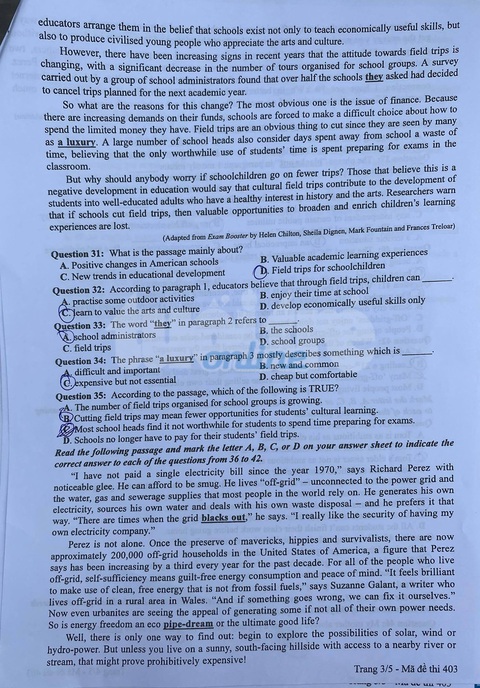 Đề và bài giải tiếng Anh kỳ thi tốt nghiệp THPT 2020 - đủ 24 mã đề - Ảnh 3. Đề và bài giải tiếng Anh kỳ thi tốt nghiệp THPT 2020 - đủ 24 mã đề - Ảnh 3.