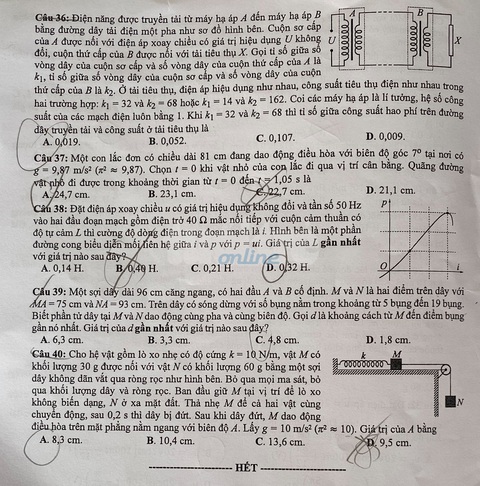 Đề và bài giải môn vật lý kỳ thi tốt nghiệp THPT 2020 - Ảnh 4. Đề và bài giải môn vật lý kỳ thi tốt nghiệp THPT 2020 - Ảnh 4.