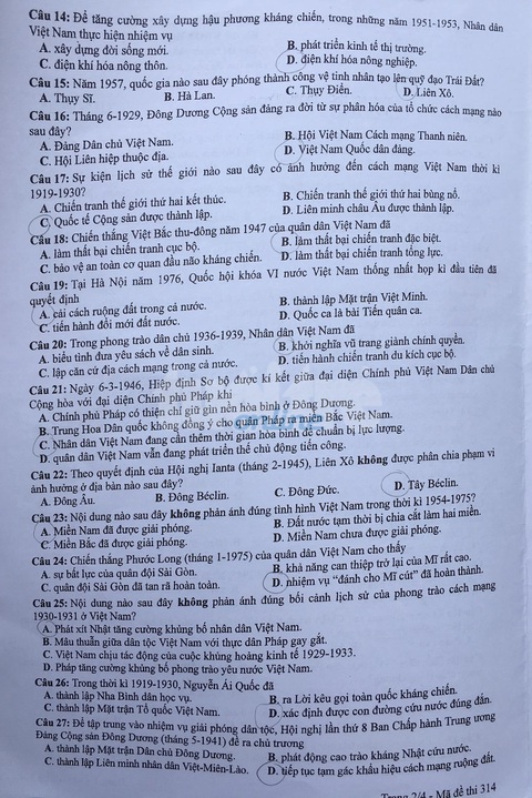 Đề và bài giải môn lịch sử kỳ thi tốt nghiệp THPT 2020 - đủ 24 mã đề - Ảnh 2. Đề và bài giải môn lịch sử kỳ thi tốt nghiệp THPT 2020 - đủ 24 mã đề - Ảnh 2.