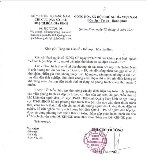 Quảng Nam xin hỗ trợ que cấy, thuốc, vòng tránh thai... cho người dân bị ảnh hưởng COVID-19 - Ảnh 1. Quảng Nam xin hỗ trợ que cấy, thuốc, vòng tránh thai... cho người dân bị ảnh hưởng COVID-19 - Ảnh 1.