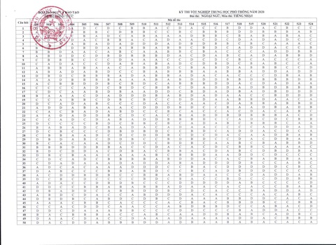 Đáp án môn tiếng Nhật kỳ thi tốt nghiệp THPT 2020 - Ảnh 1. Đáp án môn tiếng Nhật kỳ thi tốt nghiệp THPT 2020 - Ảnh 1.
