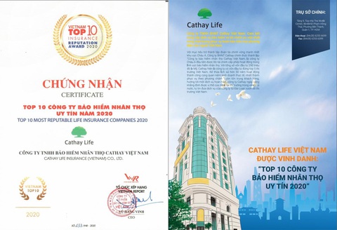 Cathay Life Việt Nam được vinh danh TOP 10 công ty bảo hiếm nhân thọ uy tín - Ảnh 1. Cathay Life Việt Nam được vinh danh TOP 10 công ty bảo hiếm nhân thọ uy tín - Ảnh 1.