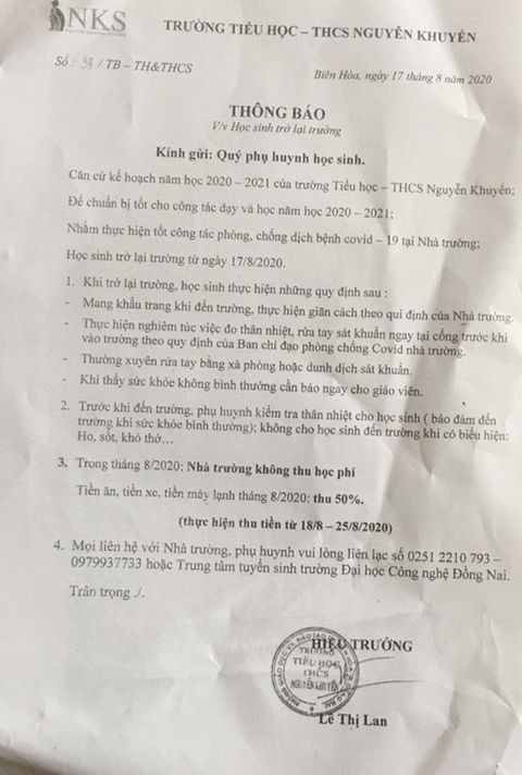 Cấm thì cấm, một trường ở Biên Hòa vẫn bắt 800 học sinh đi học - Ảnh 4. Cấm thì cấm, một trường ở Biên Hòa vẫn bắt 800 học sinh đi học - Ảnh 4.