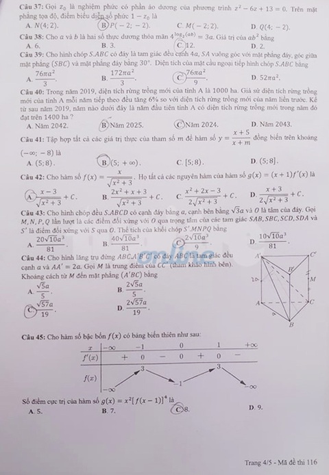Gợi ý bài giải môn toán thi tốt nghiệp THPT 2020 - đủ 24 mã đề - Ảnh 4. Gợi ý bài giải môn toán thi tốt nghiệp THPT 2020 - đủ 24 mã đề - Ảnh 4.