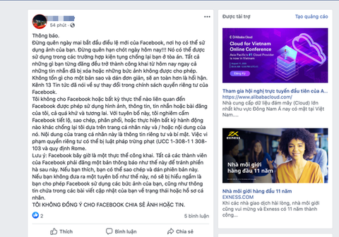 Nhiều người lại bị tin giả lừa ‘tôi không đồng ý cho Facebook chia sẻ ảnh hoặc tin’ - Ảnh 1. Nhiều người lại bị tin giả lừa ‘tôi không đồng ý cho Facebook chia sẻ ảnh hoặc tin’ - Ảnh 1.