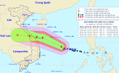 Bão số 5 cách Hoàng Sa khoảng 380km, khả năng mạnh lên khi vào gần bờ - Ảnh 1. Bão số 5 cách Hoàng Sa khoảng 380km, khả năng mạnh lên khi vào gần bờ - Ảnh 1.