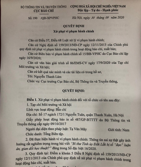 Thu giấy phép 2 tháng, xử phạt tạp chí thông tin sai về bí thư Tỉnh ủy Đắk Lắk - Ảnh 1. Thu giấy phép 2 tháng, xử phạt tạp chí thông tin sai về bí thư Tỉnh ủy Đắk Lắk - Ảnh 1.