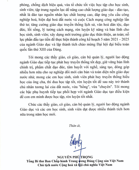 Tổng bí thư, Chủ tịch nước Nguyễn Phú Trọng gửi thư cho thầy, trò cả nước nhân khai giảng - Ảnh 3. Tổng bí thư, Chủ tịch nước Nguyễn Phú Trọng gửi thư cho thầy, trò cả nước nhân khai giảng - Ảnh 3.