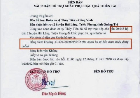 Khó xác định tổng số tiền ca sĩ Thủy Tiên trao ở Quảng Trị - Ảnh 1. Khó xác định tổng số tiền ca sĩ Thủy Tiên trao ở Quảng Trị - Ảnh 1.