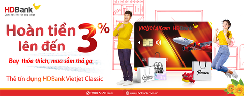 ‘Mưa’ quà tặng khi thanh toán bằng thẻ đồng thương hiệu HDBank Vietjet Classic - Ảnh 1. ‘Mưa’ quà tặng khi thanh toán bằng thẻ đồng thương hiệu HDBank Vietjet Classic - Ảnh 1.