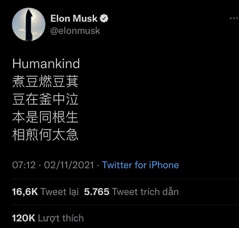 Tỉ phú Mỹ Elon Musk đăng Thất bộ thi đầy ẩn ý, Reuters, Bloomberg, Thời báo Hoàn Cầu... bàn tán - Ảnh 1. Tỉ phú Mỹ Elon Musk đăng Thất bộ thi đầy ẩn ý, Reuters, Bloomberg, Thời báo Hoàn Cầu... bàn tán - Ảnh 1.