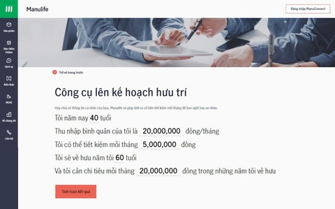 Manulife Vietnam ra mắt công cụ tính toán kế hoạch hưu trí - Ảnh 1. Manulife Vietnam ra mắt công cụ tính toán kế hoạch hưu trí - Ảnh 1.