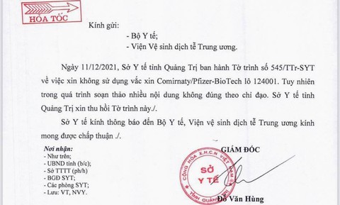 Quảng Trị thu hồi văn bản xin trả lại vắc xin vì ‘không đúng theo chỉ đạo’ - Ảnh 1. Quảng Trị thu hồi văn bản xin trả lại vắc xin vì ‘không đúng theo chỉ đạo’ - Ảnh 1.