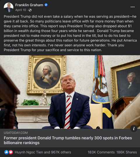 Ông Trump rớt hạng tỉ phú là bài đăng phổ biến nhất Facebook ở Mỹ năm 2021 - Ảnh 2. Ông Trump rớt hạng tỉ phú là bài đăng phổ biến nhất Facebook ở Mỹ năm 2021 - Ảnh 2.