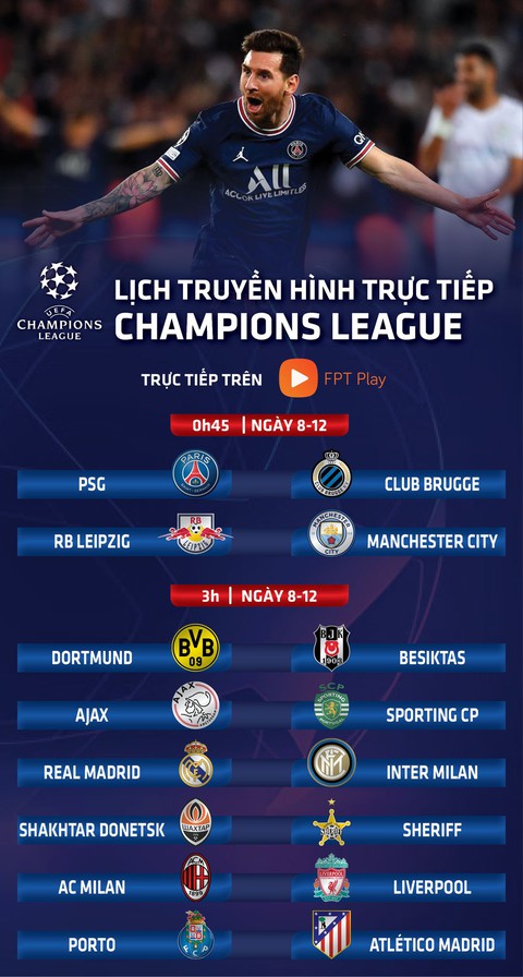 Lịch trực tiếp Champions League 8-12: Real Madrid - Inter, PSG và Liverpool thi đấu - Ảnh 1. Lịch trực tiếp Champions League 8-12: Real Madrid - Inter, PSG và Liverpool thi đấu - Ảnh 1.