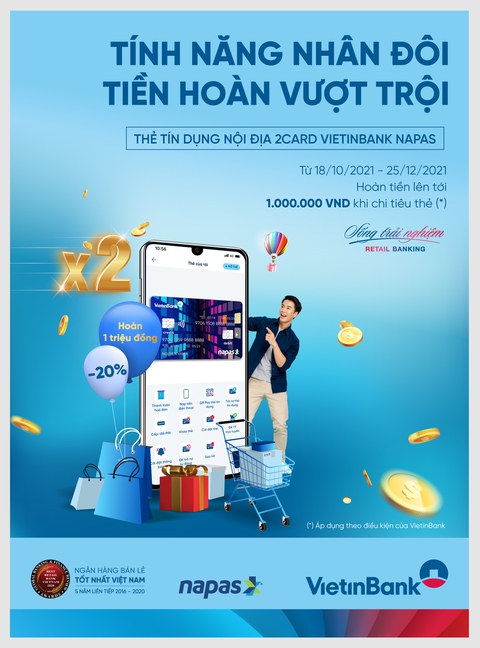 Hoàn 20% giá trị chi tiêu với thẻ tín dụng nội địa VietinBank 2Card Napas - Ảnh 1. Hoàn 20% giá trị chi tiêu với thẻ tín dụng nội địa VietinBank 2Card Napas - Ảnh 1.